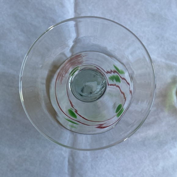 Martini Glasses Set of 2 Hand Blown Clear Glass with Green Dots Red Swirls NICE! - Picture 7 of 9